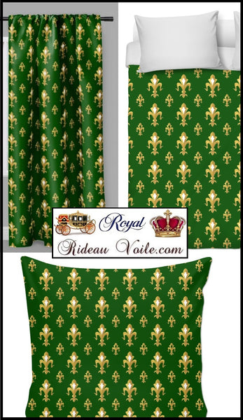 tissu vert mètre motif emblème Empire Fleur lys or ignifugé occultant voilage couette rideau Tapisserie fauteuil siège Fabrics meter upholster tapestry drapes curtain armchair flame retardant blackout custom luxury duvet cover gold green