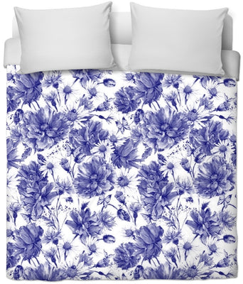 Tissu au mètre bleu fleuris motif fleurs rideau couette coussin