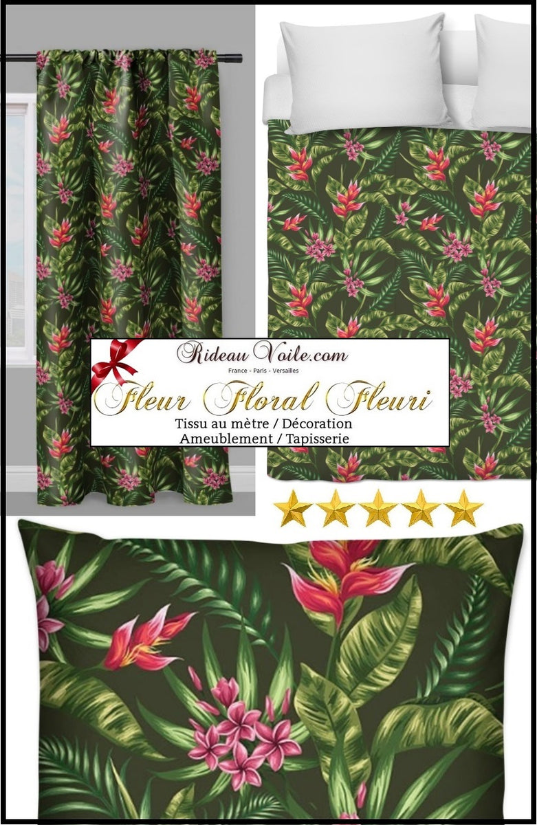 Tissu Soie Voyage - Imprimé Floral Feuille Crème Sur Fond Rouge - 1 Mètre - Brodé - Occasion