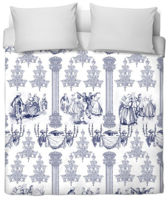 Toile de Jouy bleu tissu au mètre ameublement déco rideau couette coussin