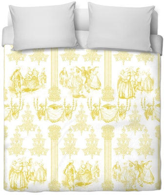 Tissus au mètre ameublement déco rideau couette coussin Toile de Jouy jaune