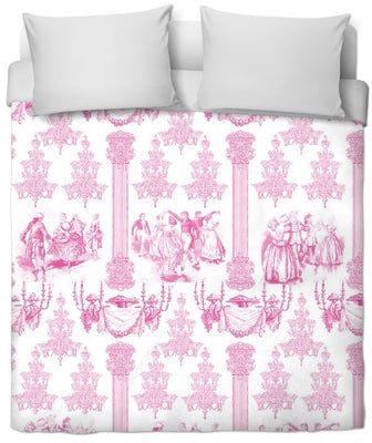 Tissu au mètre ameublement rideau couette coussin Toile de Jouy rose fushia