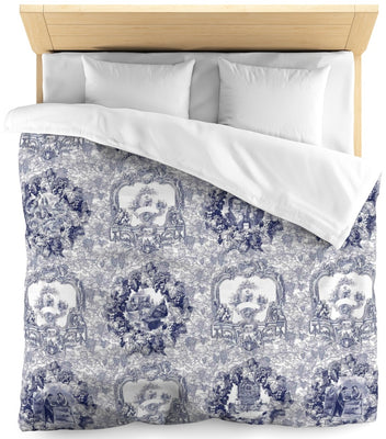 Tissu déco tapisserie Toile de Jouy au mètre bleu marine rideau couette sur mesure