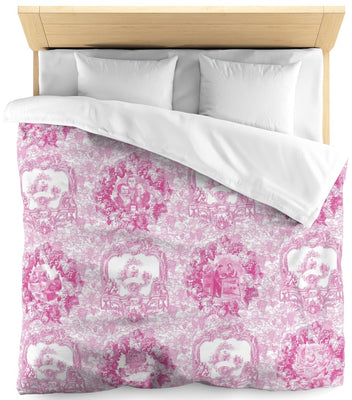 Ameublement déco tissu motif Toile de jouy rose fushia mètre rideau couette coussin