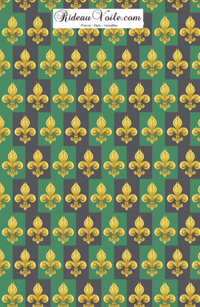 Tissu Empire fleur de Lys Or au mètre ameublement tapisserie rideau couette vert gris