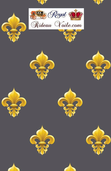 Tissu ameublement décoration style Empire Fleur de lys gris Or rideau