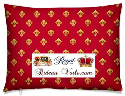 Agencement architecte décorateur textile ameublement tissu style Monarchie rouge Empire motif Fleur de lys Or France Paris Versailles Nice Monaco rideau imprimé ignifuge occultant, voilage, couette, coussin sur mesure tapisserie décoration d'intérieur extérieur siège fauteuil.