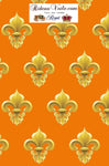 Tissu au mètre imprimé Fleur de lys Or orange rideau ignifuge occultant couette. Agence création textile architecte créateur agencement Paris Versailles décoration Empire haussmannien rideau imprimé ignifugé occultant, voilage, couette, coussin sur mesure. Revêtement siège fauteuil canapé étoffe style Monarchie motif Fleur de lys Or tapisserie.