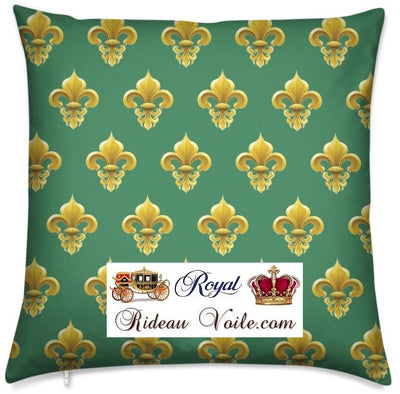 Motif Fleur de lys Or tissu ameublement au mètre rideau voilage fauteuil vert Atelier confection Paris Versailles tissu ameublement Directoire restauration Néoclassique au mètre style Empire Fleur de lys. Rideau sur ignifugé, occultant, voilage, couette, coussin sur mesure. Siège fauteuil bergère tapisserie décoration intérieur extérieur non feu.