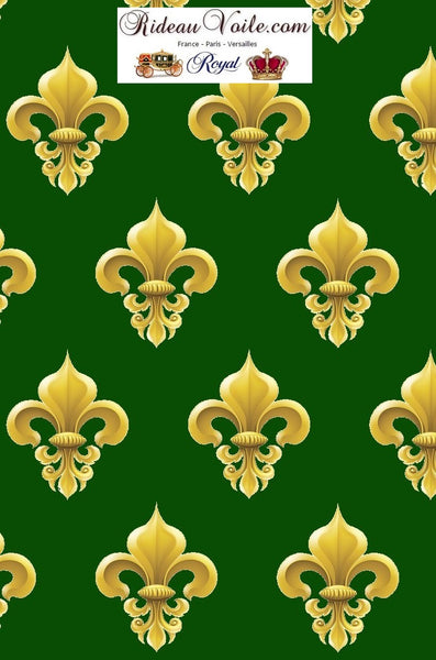 Boutique tissu ameublement au mètre rideau fauteuil vert motif Fleur de lys Or