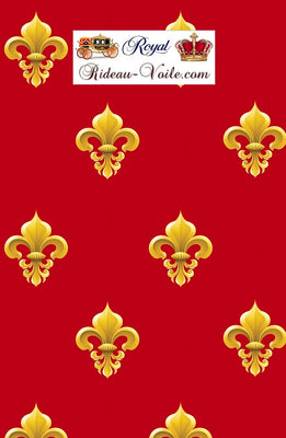 Tissu mètre ameublement rouge style Monarchie Empire Fleur de lys Or rideau