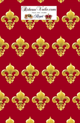 Tissu au mètre rouge style Monarchie Empire Fleur de lys Or rideau tapisserie