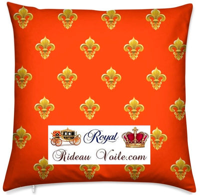 Tissu au mètre orange style Monarchie Empire Fleur de lys Or rideau tapisserie