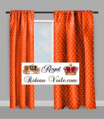 Tissu au mètre orange style Monarchie Empire Fleur de lys Or rideau tapisserie