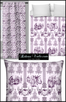 Toile de Jouy Royal tissu ameublement au mètre violet tapisserie fauteuil