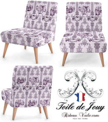 Toile de Jouy Royal tissu ameublement au mètre violet tapisserie fauteuil