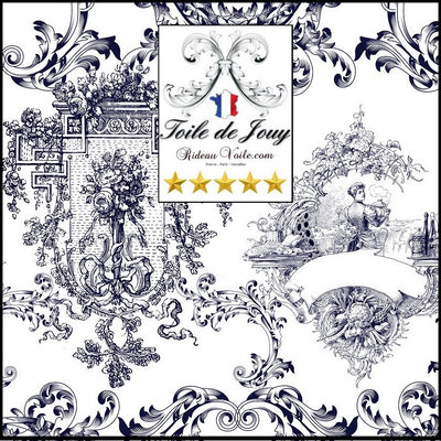 Fabriqué Français tissu ameublement Toile de Jouy bleu foncé mètre rideau et voilage
