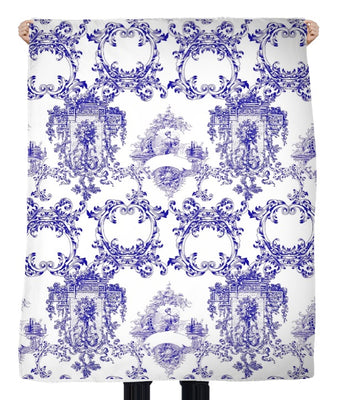 bleu tissu ameublement tapisserie Toile de Jouy au mètre rideau couette voilage