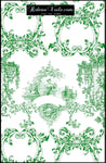 Tissu voilage ameublement tapisserie Toile de Jouy au mètre rideau couette coussin vert