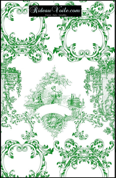 Tissu voilage ameublement tapisserie Toile de Jouy au mètre rideau couette coussin vert