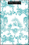 bleu turquoise tissu Toile de Jouy au mètre rideau couette voilage tapisserie siège