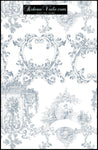 Tissu ameublement gris Toile de Jouy au mètre rideau couette voilage tapisserie siège