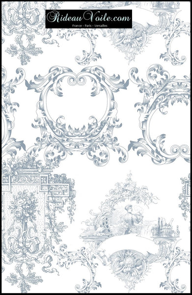 Tissu ameublement gris Toile de Jouy au mètre rideau couette voilage tapisserie siège