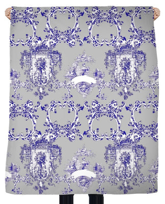 bleu gris tissu ameublement Toile de Jouy au mètre rideau couette voilage tapisserie