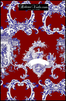 Tissu voilage décoration motif Toile de Jouy rouge bleu au mètre rideau tapisserie siège