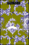 Tissu voilage motif Toile de Jouy vert bleu au mètre rideau siège