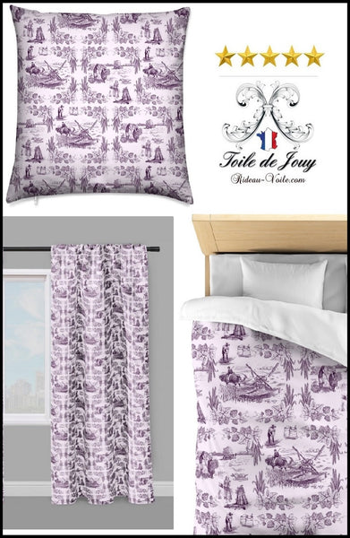 Tissus au mètre tapisserie Toile de Jouy violet ameublement rideau couette coussin