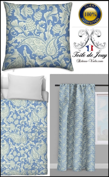 Toile de Jouy bleu fleuri au mètre rideau couette coussin Paisley cachemire motif floral