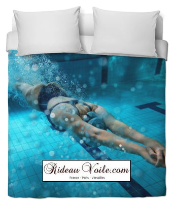 Tissu au mètre motif imprimé sport rideau couette natation nageur piscine