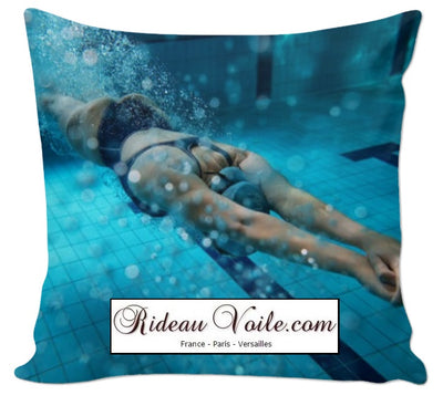 Tissu au mètre motif imprimé sport rideau couette natation nageur piscine