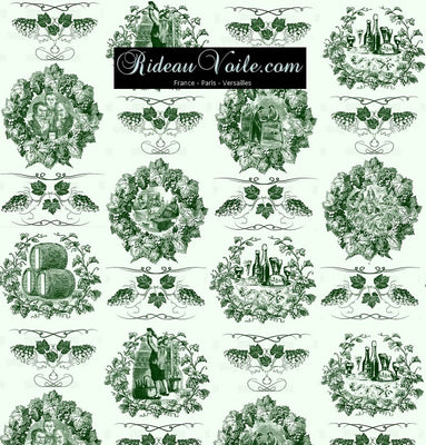 Toile de Jouy vert tissu au mètre rideau coussin couette