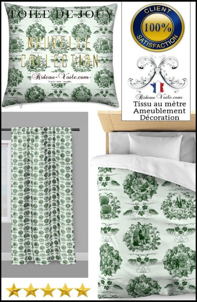 Toile de Jouy vert tissu au mètre rideau coussin couette