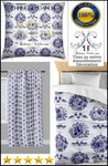 Toile de Jouy bleu tissu au mètre rideau coussin couette