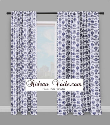 Toile de Jouy bleu tissu au mètre rideau coussin couette
