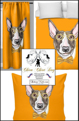 Motif décoration chien Bull-terrier tissu orange mètre rideau couette Dog pattern printed fabrics drapes