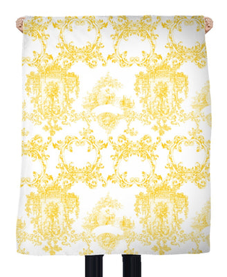 Tissu voilage ameublement motif Toile de Jouy jaune au mètre rideau tapisserie siège