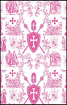 Tissu Toile de Jouy au mètre rideau coussin couette motif linge de maison rose fushia