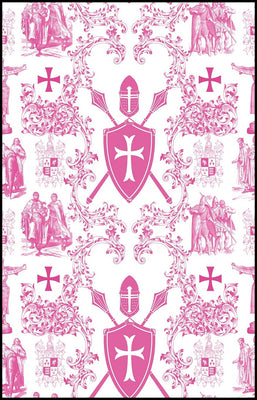 Tissu Toile de Jouy au mètre rideau coussin couette motif linge de maison rose fushia