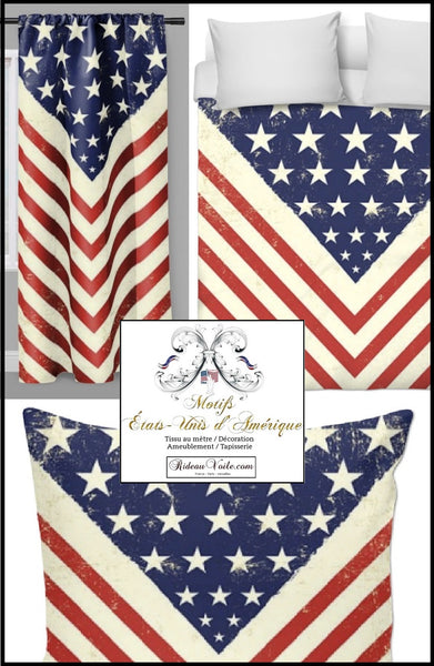 Tissu USA motif imprimé drapeau ameublement rideaux couette déco tapisserie sur mesure