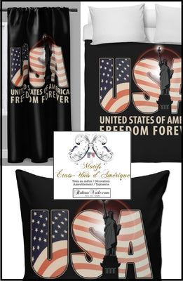 Tissu motif drapeau imprimé USA motif rideaux couette voilage ignifugé occultant noir