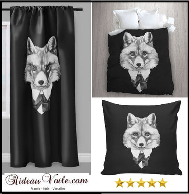 Coussin couette motif imprimé renard animal habillé toile tissu au mètre