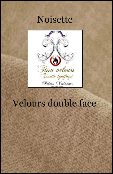 Boutique architecte d'intérieur Paris Society décoration aménagement Textile éditeur tissu beige camel noisette Velours double face. Polyester Ignifugé M1 mètre. Rideau sur mesure projet rénovation ameublement décoratrice.