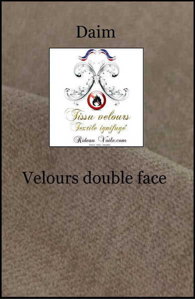 Boutique architecte d'intérieur Paris Society décoration aménagement Textile éditeur tissu beige foncé daim Velours double face. Polyester Ignifugé M1 mètre. Rideau sur mesure projet rénovation ameublement décoratrice.