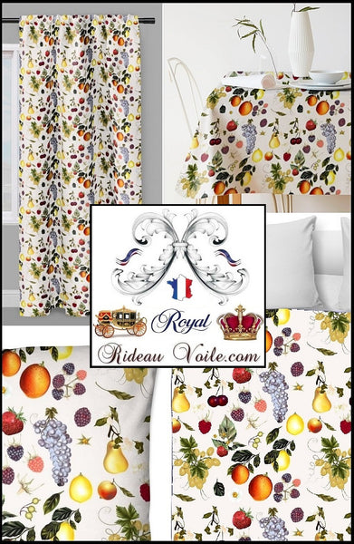 Rideauvoile Tissu ameublement mètre motif imprimé coton été fruits légumes du jardin potager rideau couette rideaux . Décorateur architecte agencement tissu tapisserie illustration fruit légume salon, chambre, cuisine ignifugé, occultant, voilage transparent, velours, lin, soie.