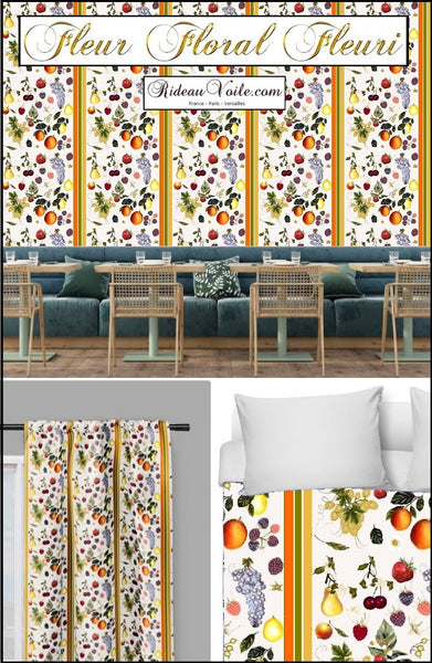 Rideauvoile Paris Versailles Tissu éditeur ameublement mètre motif imprimé coton été fruits légumes du jardin potager rideau couette rideaux .Décoration tapisserie tableau agencement entreprise restaurant tissu ameublement ignifugé occultant, voilage transparent, velours.