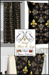 French editor textile luxury interior black Empire style golden design fabrics upholsterer tissu motif imprimé Fleur de Lys Or. Confection couturière ameublement Monarchie tapissier décoratrice architecte agencement d'intérieure Paris Versailles rideau ignifuge occultant, voilage.